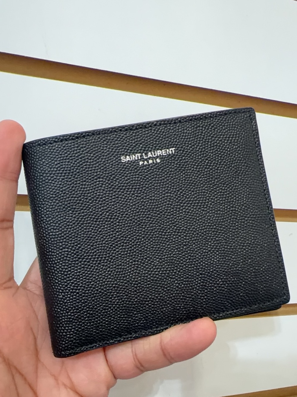 Yves Saint Laurent Black Pebbled Leather Card Holder Wallet